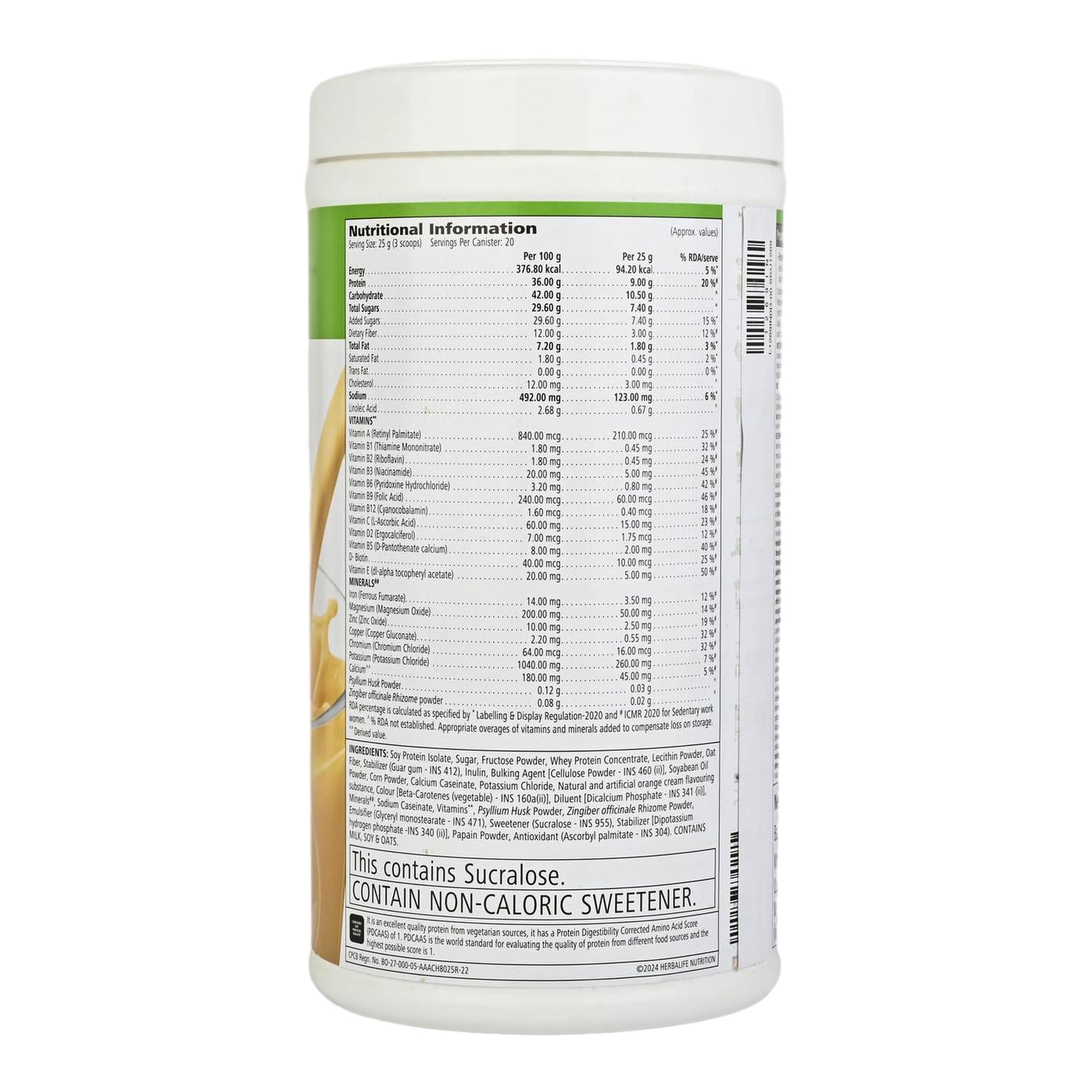 Herbalife Formula 1 Shake Orange Cream, 500g, Meal Replacement Beverage - back view