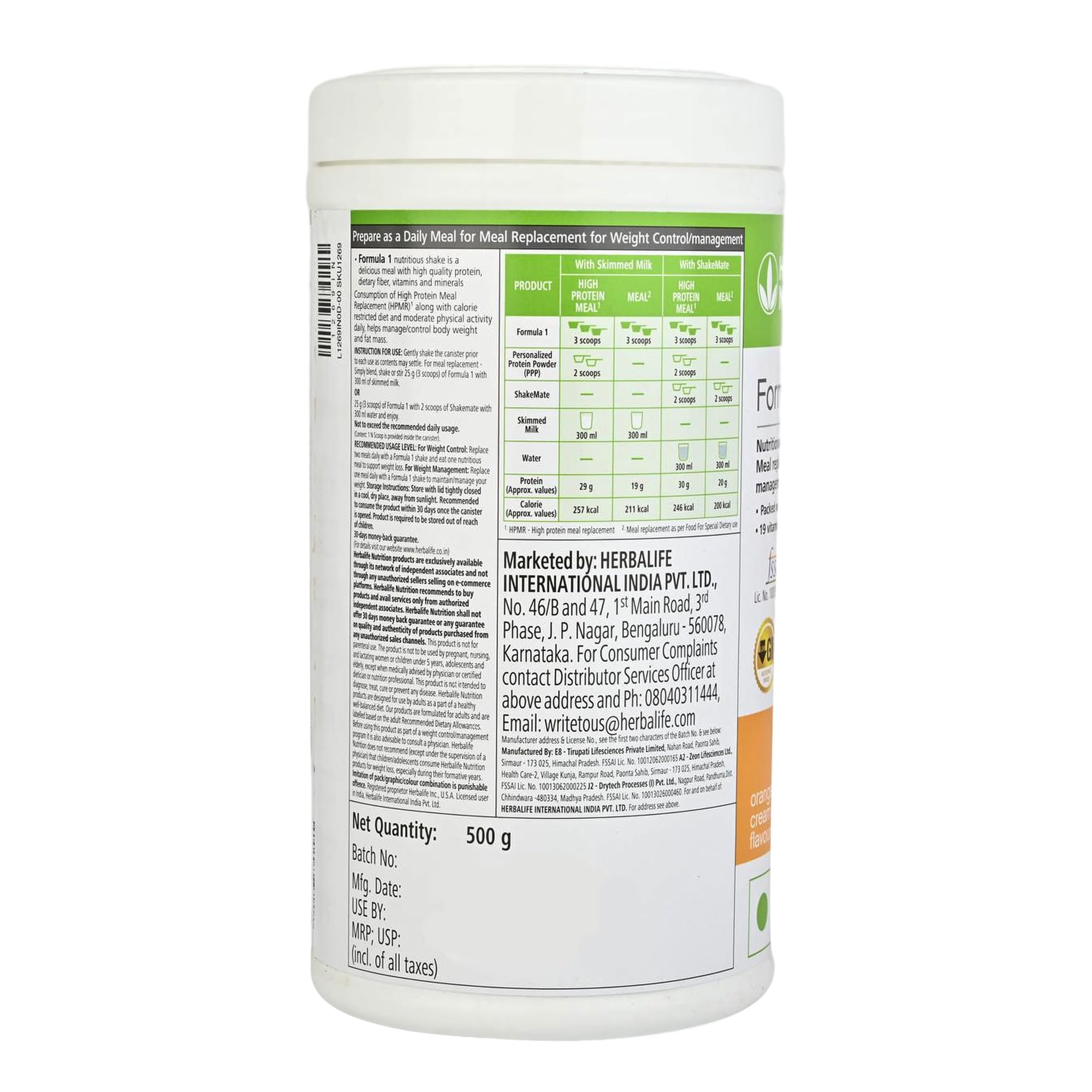 Herbalife Formula 1 Shake Orange Cream, 500g, Meal Replacement Beverage - packaging
