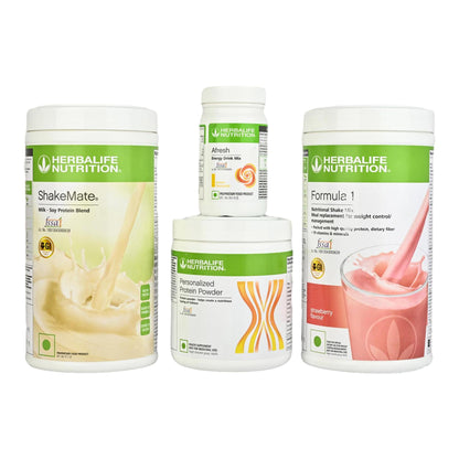 Herbalife Formula 1 Strawberry Shake 500g, Protein 200g, Afresh Lemon Energy Drink 50g, ShakeMate 500ml - Meal Replacement &