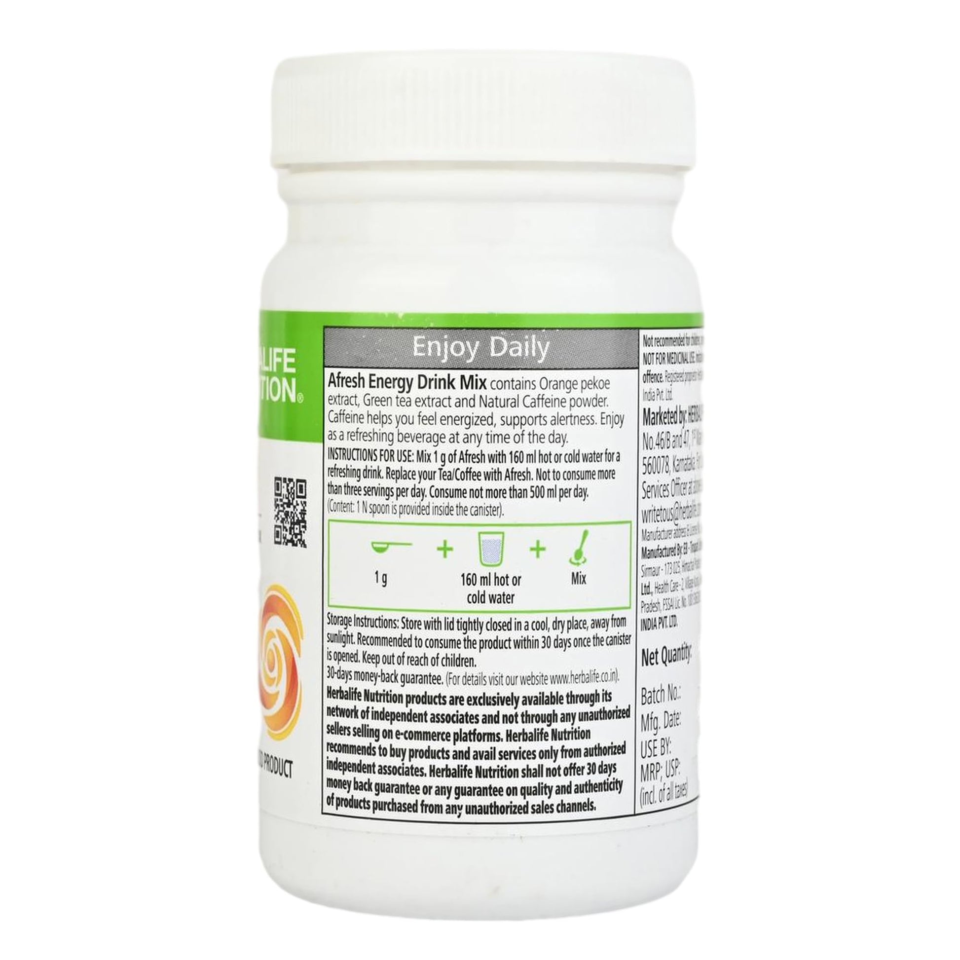Herbalife HN Afresh Energy Drink Peach Flavor (50 gm) - back view