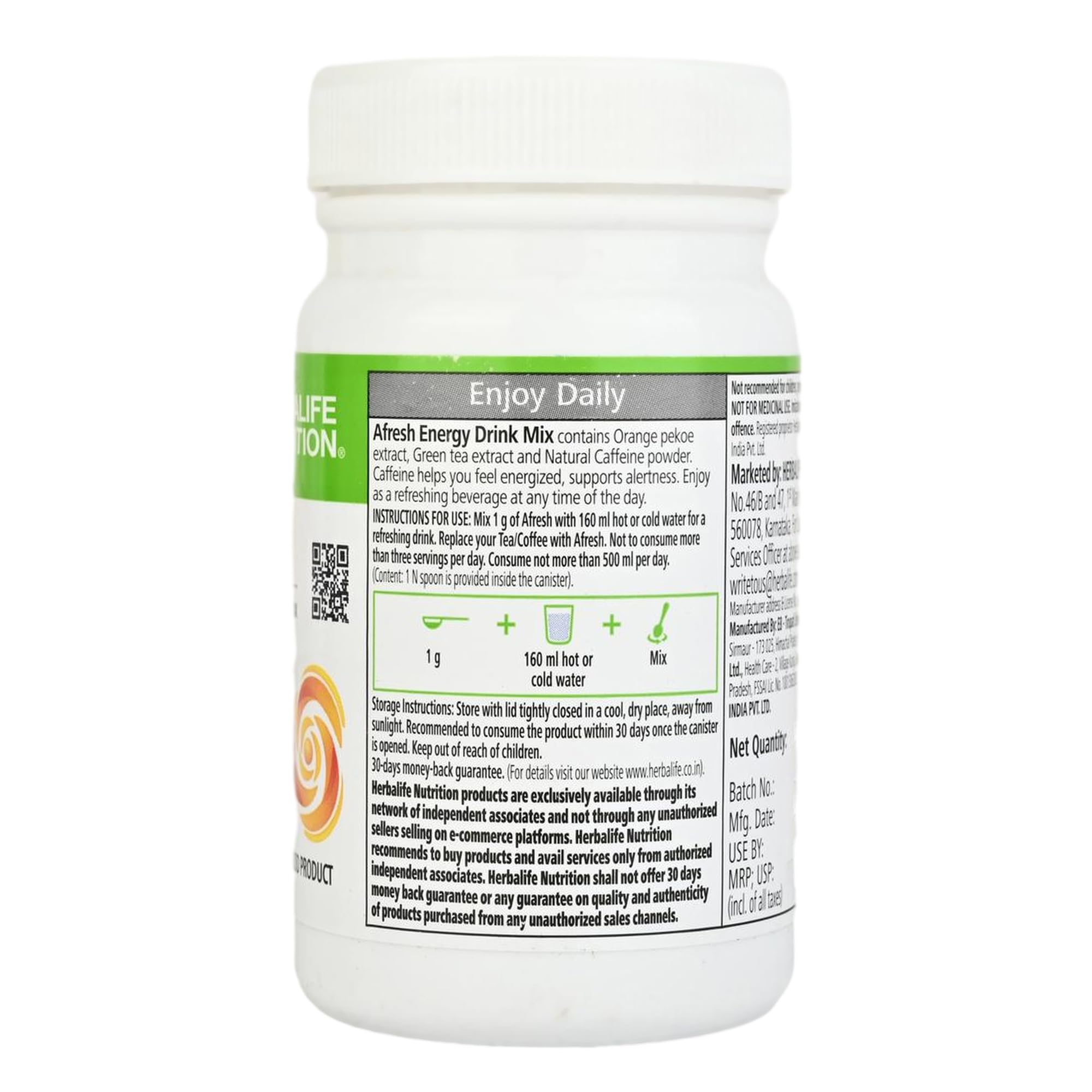 Herbalife HN Afresh Energy Drink Peach Flavor (50 gm) - back view