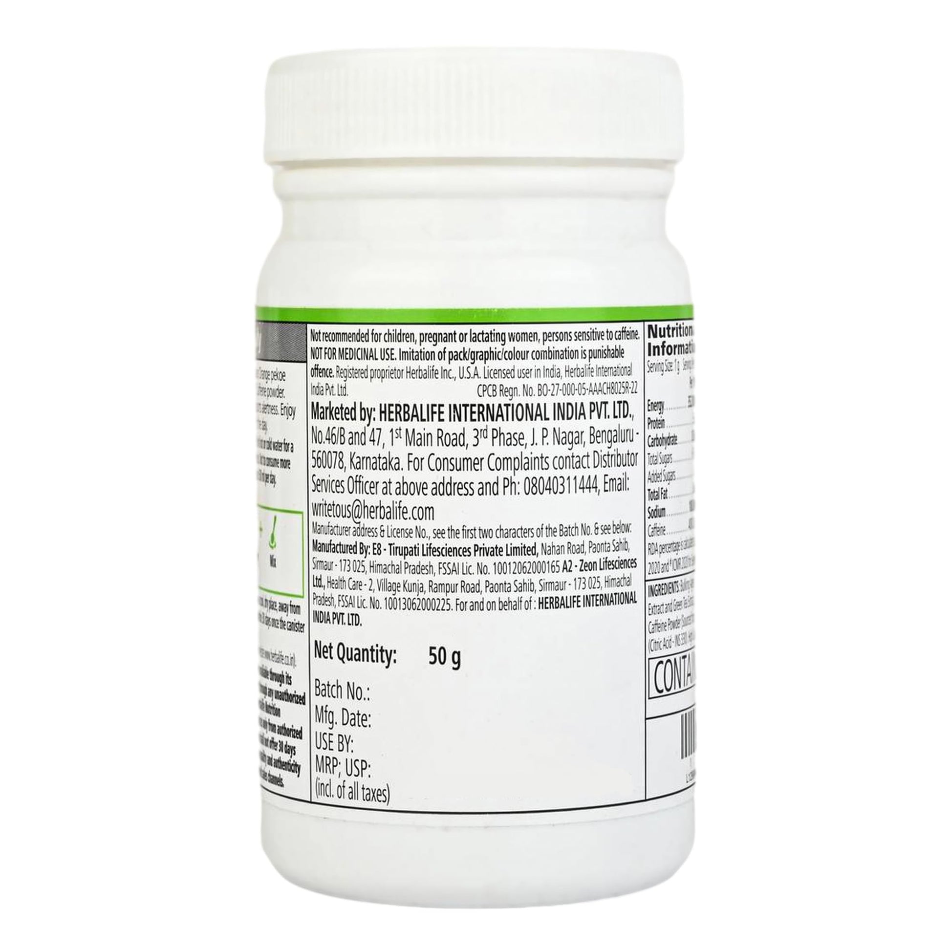 Herbalife HN Afresh Energy Drink Peach Flavor (50 gm) - label detail