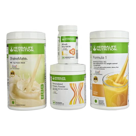Herbalife Meal Replacement Beverage Combo, Formula 1 Mango Flavor, Shakemate, Protein Powder & Afresh Energy Drink Lemon, 125