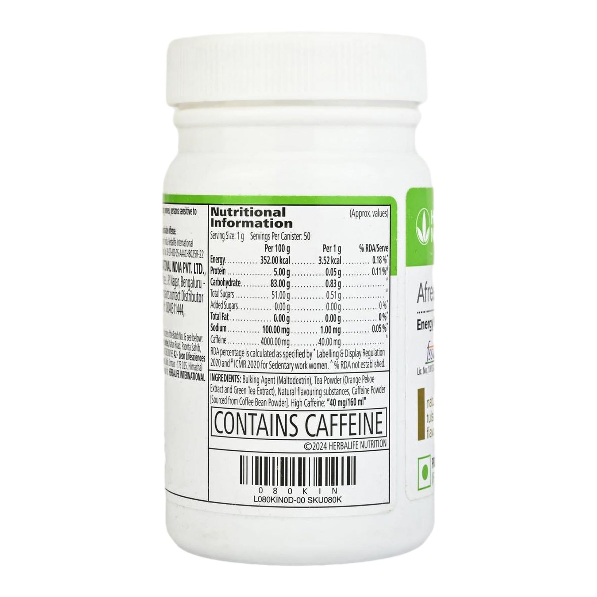 Herbalife Natural Tulsi Afresh Energy Drink Mix, 50 grams - packaging