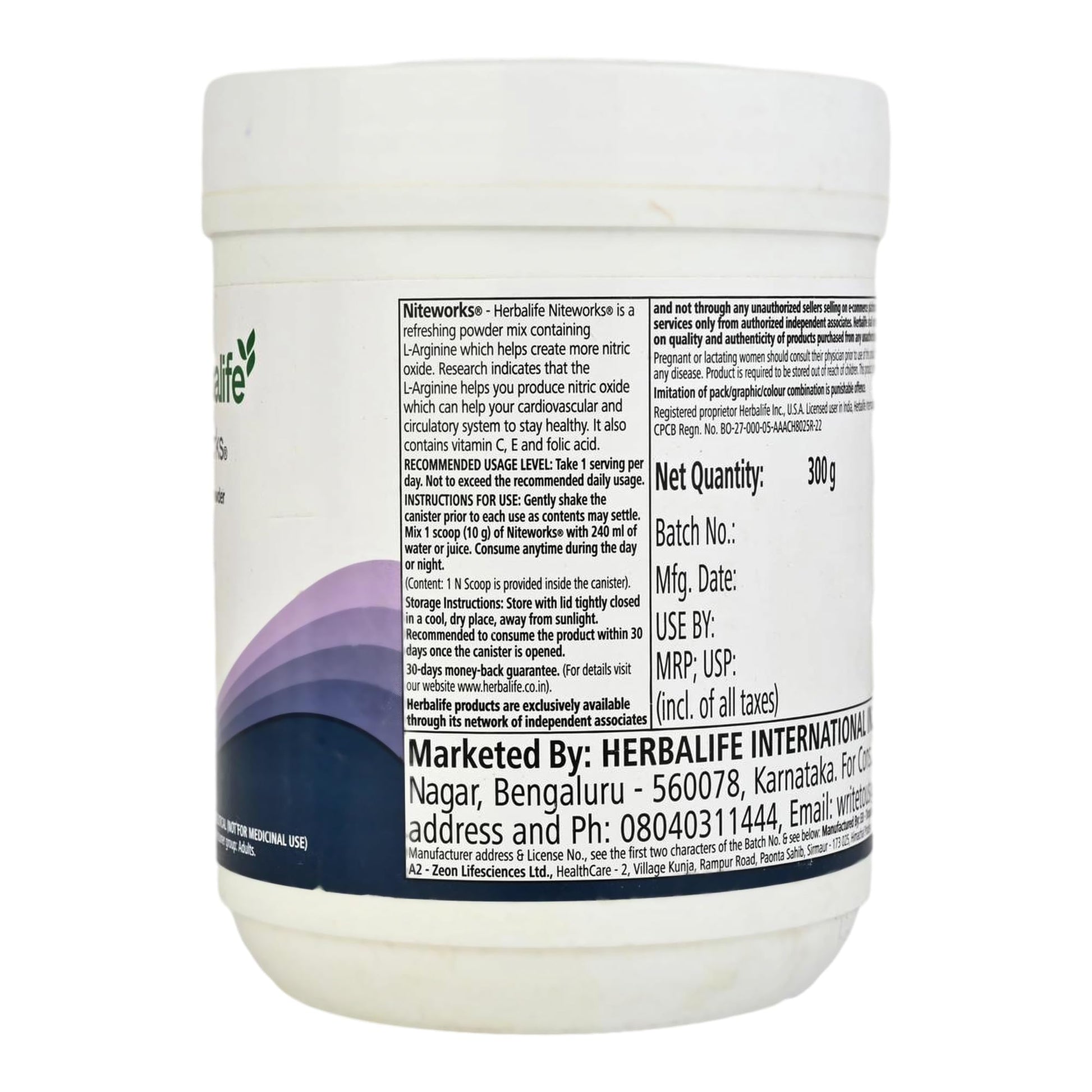 Herbalife Niteworks L-Arginine Powder, Lemon Flavor, Nutritional Supplement - back view