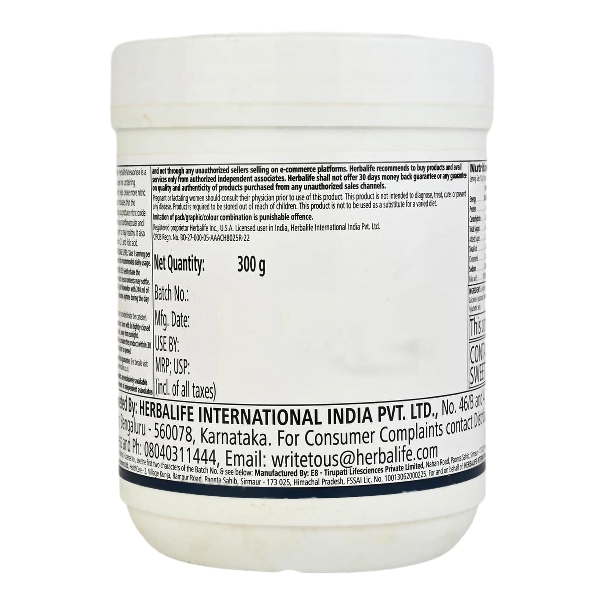 Herbalife Niteworks L-Arginine Powder, Lemon Flavor, Nutritional Supplement - label detail