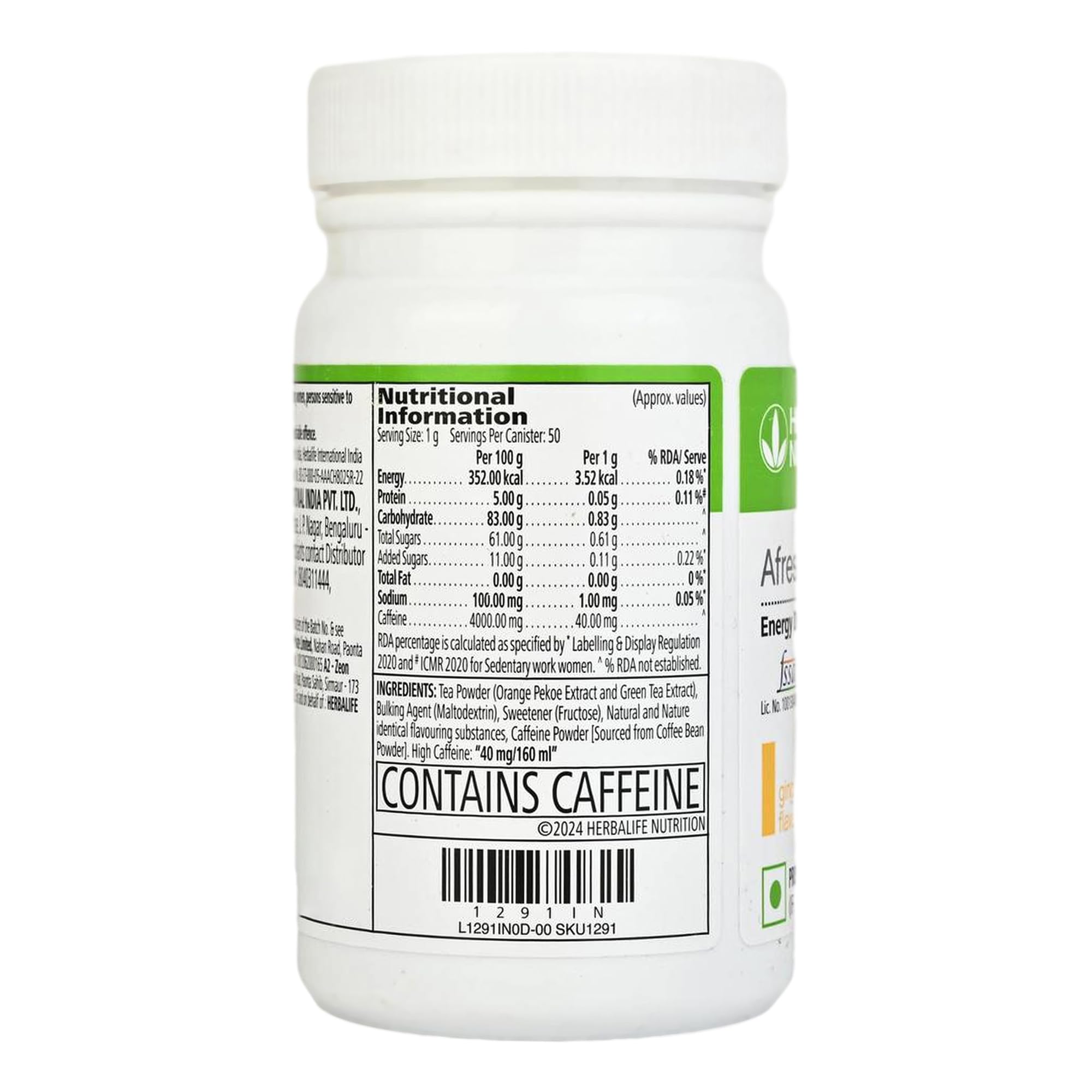 Herbalife Nutrition Afresh Energy Drink Mix, Ginger, 50g Powder - packaging