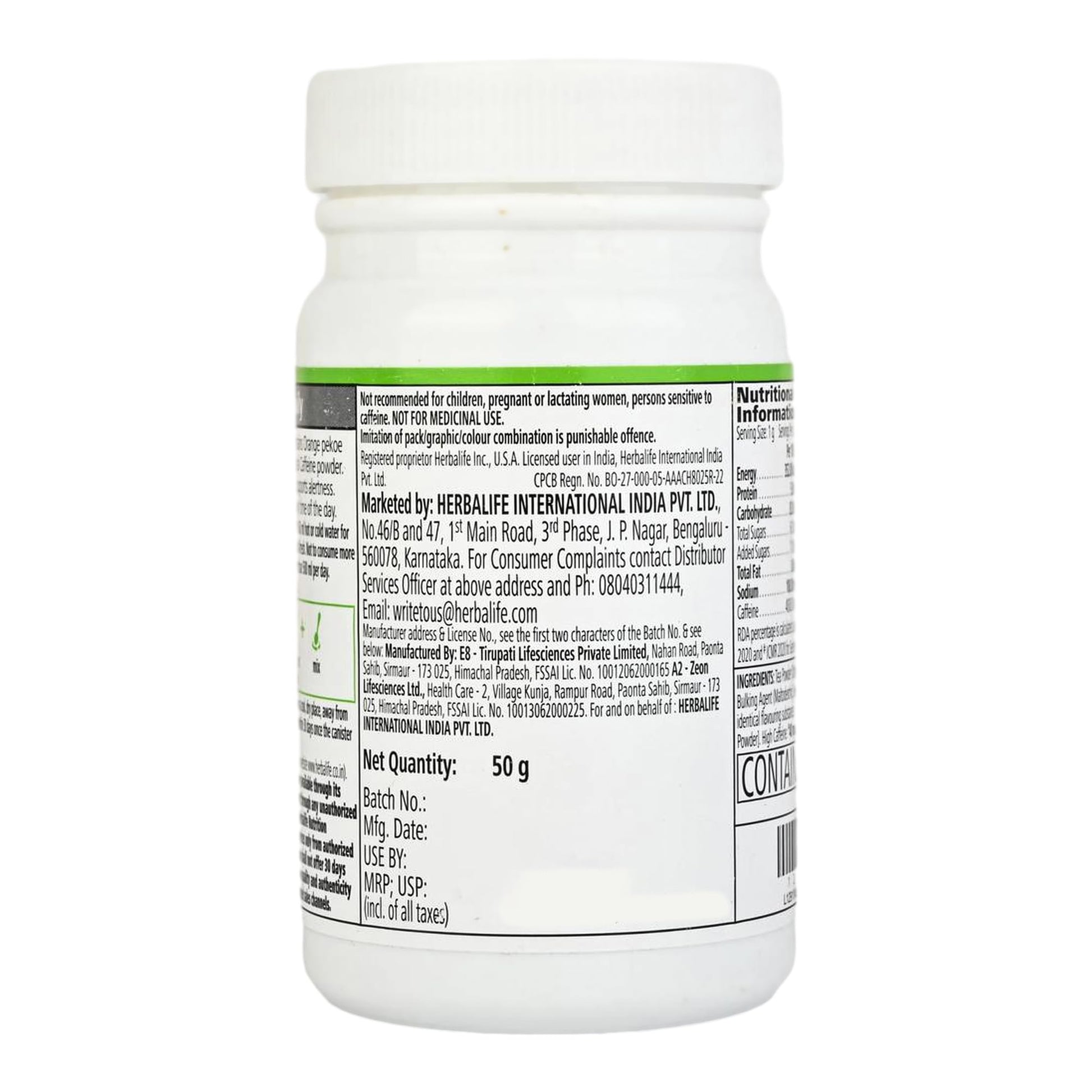 Herbalife Nutrition Afresh Energy Drink Mix, Ginger, 50g Powder - label detail