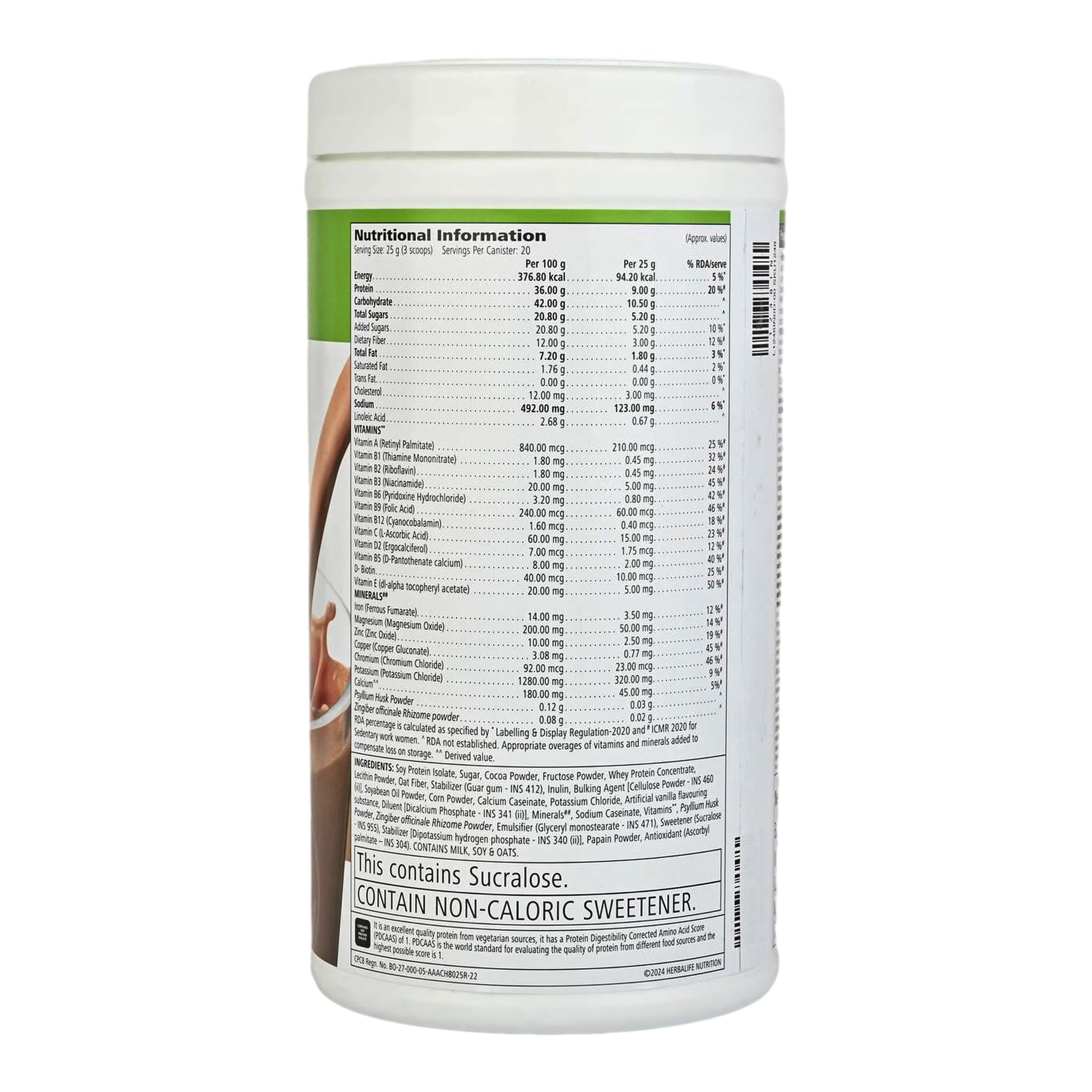 Herbalife Nutrition Formula 1 Shake Mix, 500g, Dutch Chocolate, Meal Replacement Beverage - back view