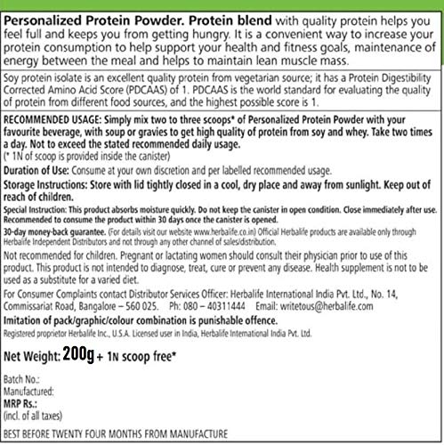 Herbalife Personalized Protein Powder, Soy and Whey Protein Blend, Adult Dietary Supplement - label detail