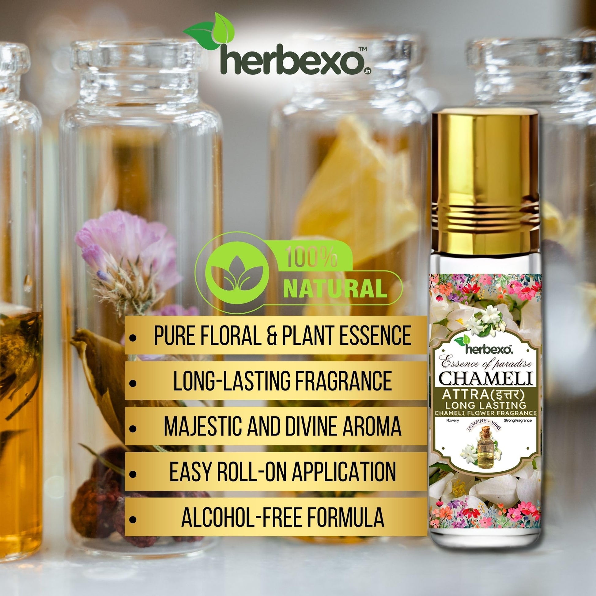 HERBEXO Attar Concentrated Perfume Oil, 6ml Roll-On Bottle, Alcohol-Free, Unisex - back view