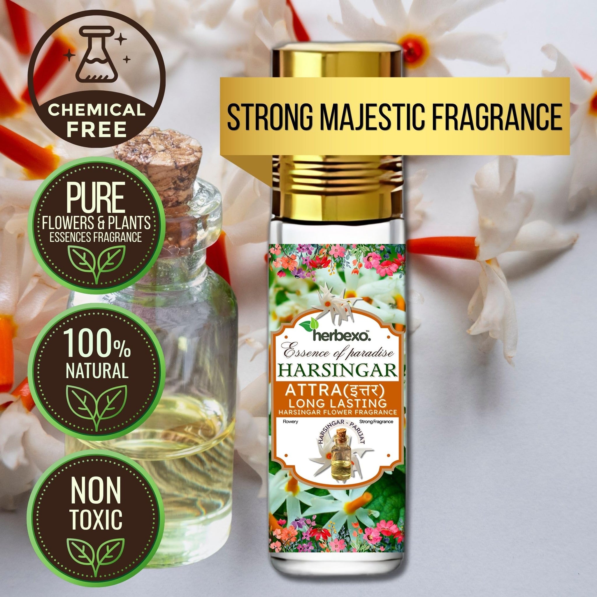 HERBEXO Attar Concentrated Perfume Oil, 6ml Roll-On Bottle, Alcohol-Free, Unisex - front view (6)