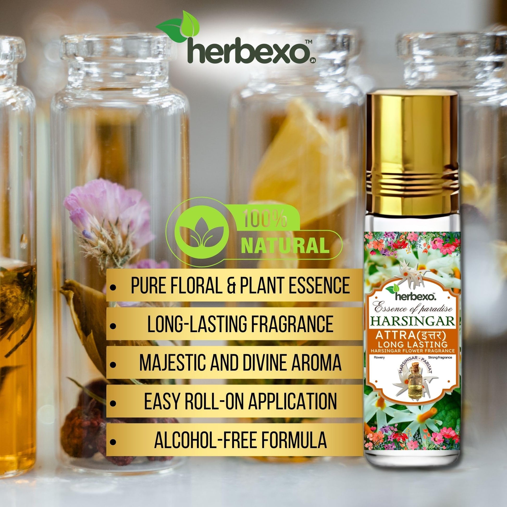 HERBEXO Attar Concentrated Perfume Oil, 6ml Roll-On Bottle, Alcohol-Free, Unisex - back view (7)
