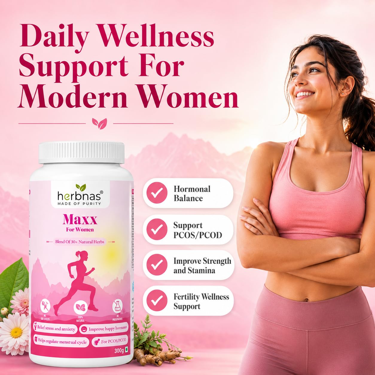 Herbnas Maxx for Women Powder, 300g, Ayurvedic Herbal Blend with Ashwagandha & Shatavari - front view