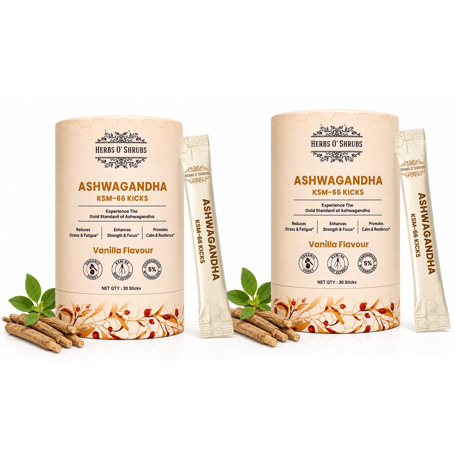Herbs O' Shrubs KSM-66 Ashwagandha Honey Sticks, 400mg Root Extract with Organic Honey & Vanilla, Herbal Supplement (13)