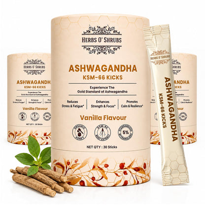 Herbs O' Shrubs KSM-66 Ashwagandha Honey Sticks, 400mg Root Extract with Organic Honey & Vanilla, Herbal Supplement (14)