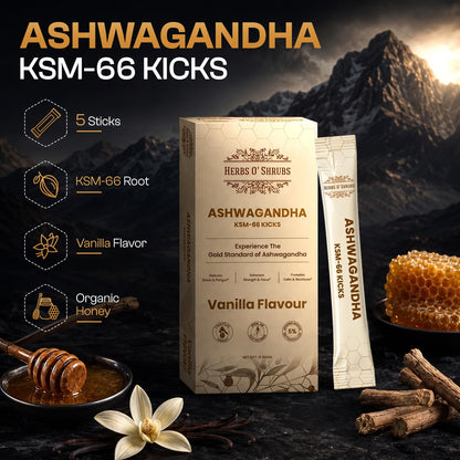 Herbs O' Shrubs KSM-66 Ashwagandha Honey Sticks, 400mg Root Extract with Organic Honey & Vanilla, Herbal Supplement - back vi