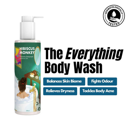 HIBISCUS MONKEY Probiotics Body Wash, 200ml, Plant-Derived, Dermatologist Tested, Unisex - front view