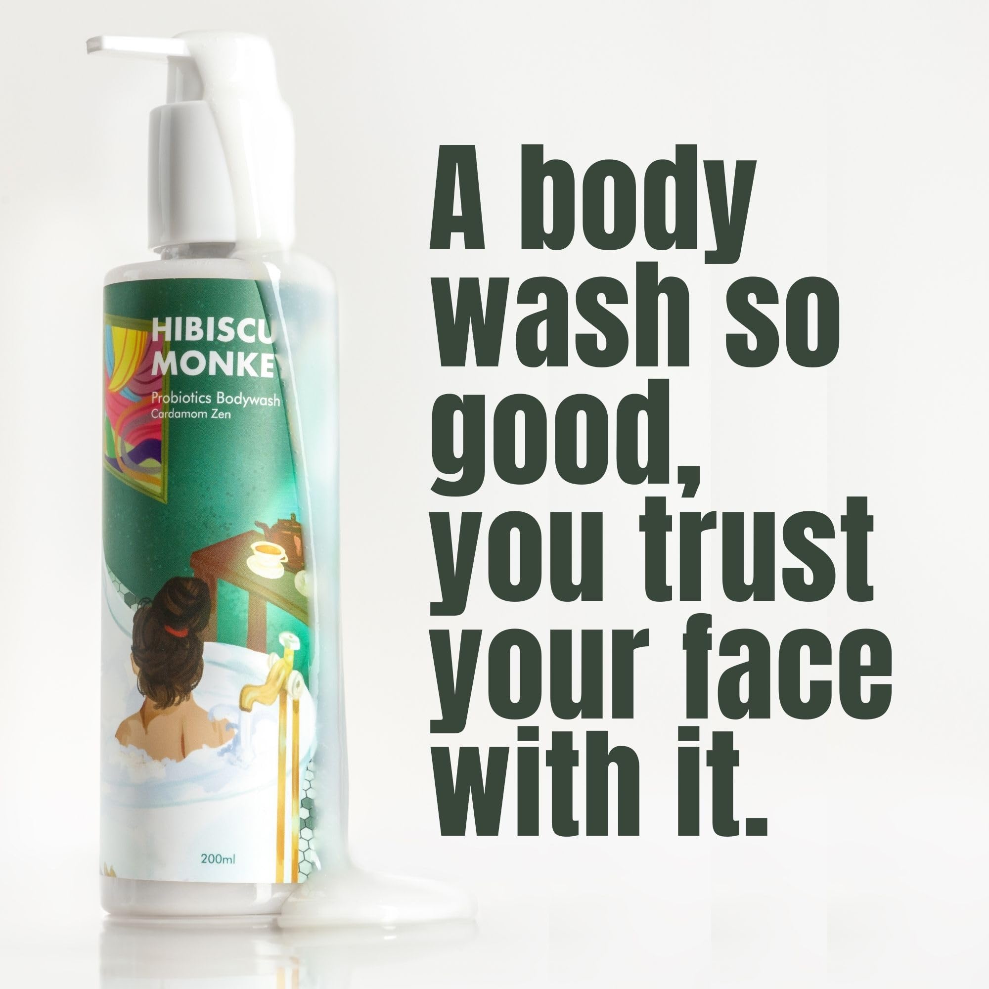 HIBISCUS MONKEY Probiotics Body Wash, 200ml, Plant-Derived, Dermatologist Tested, Unisex - back view