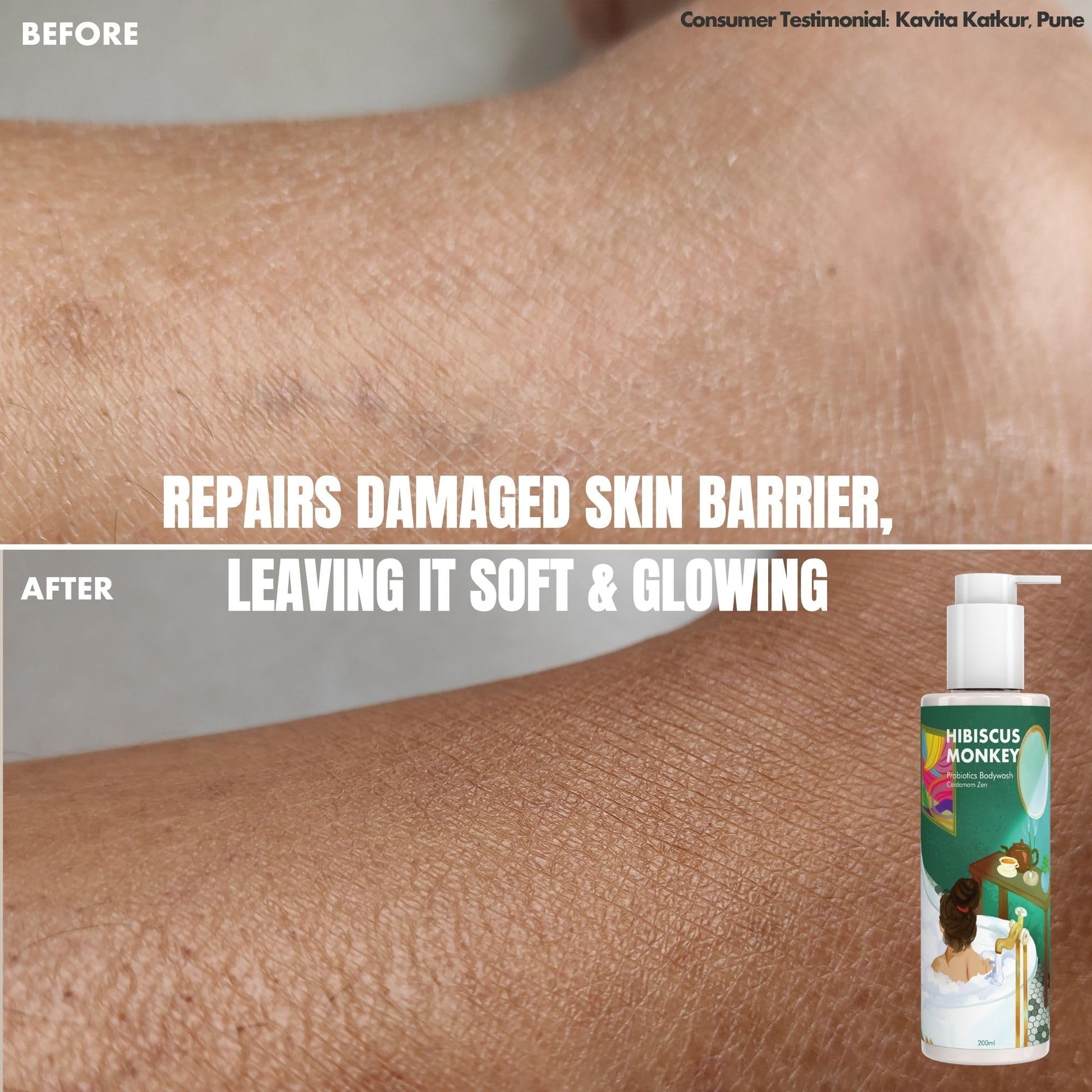 HIBISCUS MONKEY Probiotics Body Wash, 200ml, Plant-Derived, Dermatologist Tested, Unisex - packaging