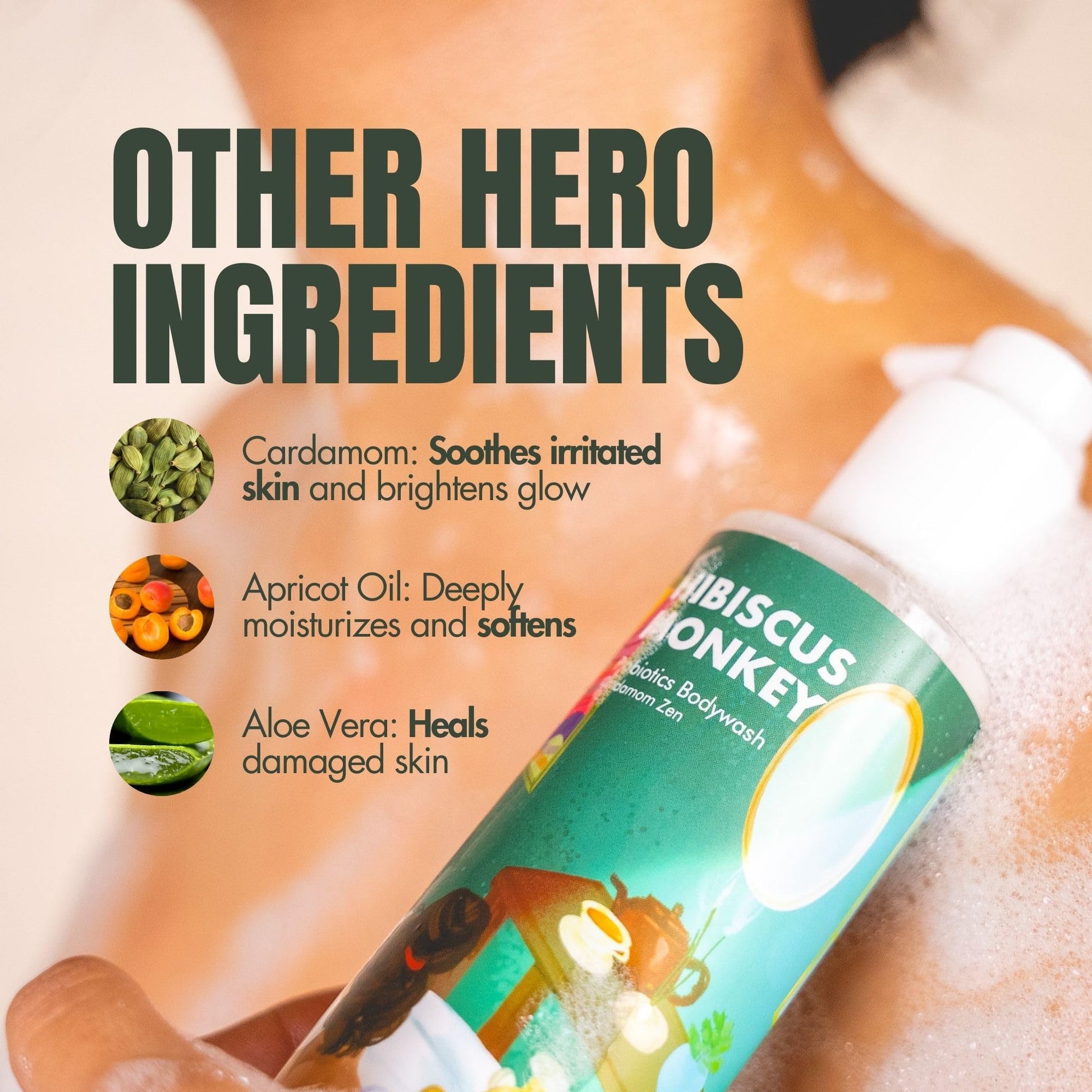 HIBISCUS MONKEY Probiotics Body Wash, 200ml, Plant-Derived, Dermatologist Tested, Unisex - close-up detail