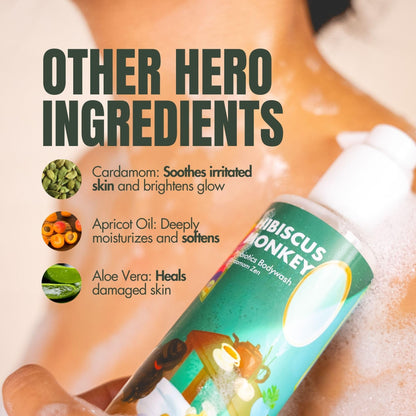HIBISCUS MONKEY Probiotics Body Wash, 200ml, Plant-Derived, Dermatologist Tested, Unisex - close-up detail