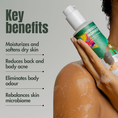 HIBISCUS MONKEY Probiotics Body Wash, 200ml, Plant-Derived, Dermatologist Tested, Unisex - in use