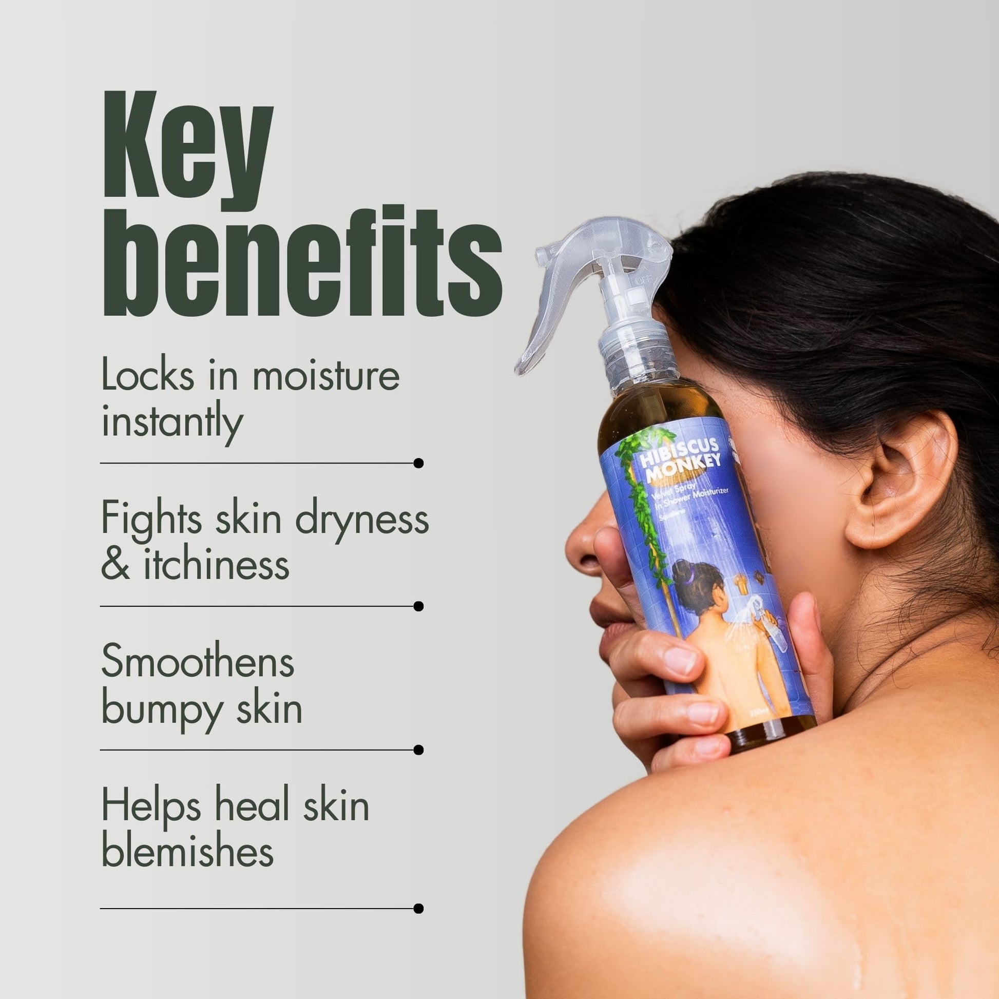 HIBISCUS MONKEY Velvet Spray Squalene In Shower Body Moisturizer, 250ml, Olive Squalane, Castor Oil, Plant Salicylic Acid - b