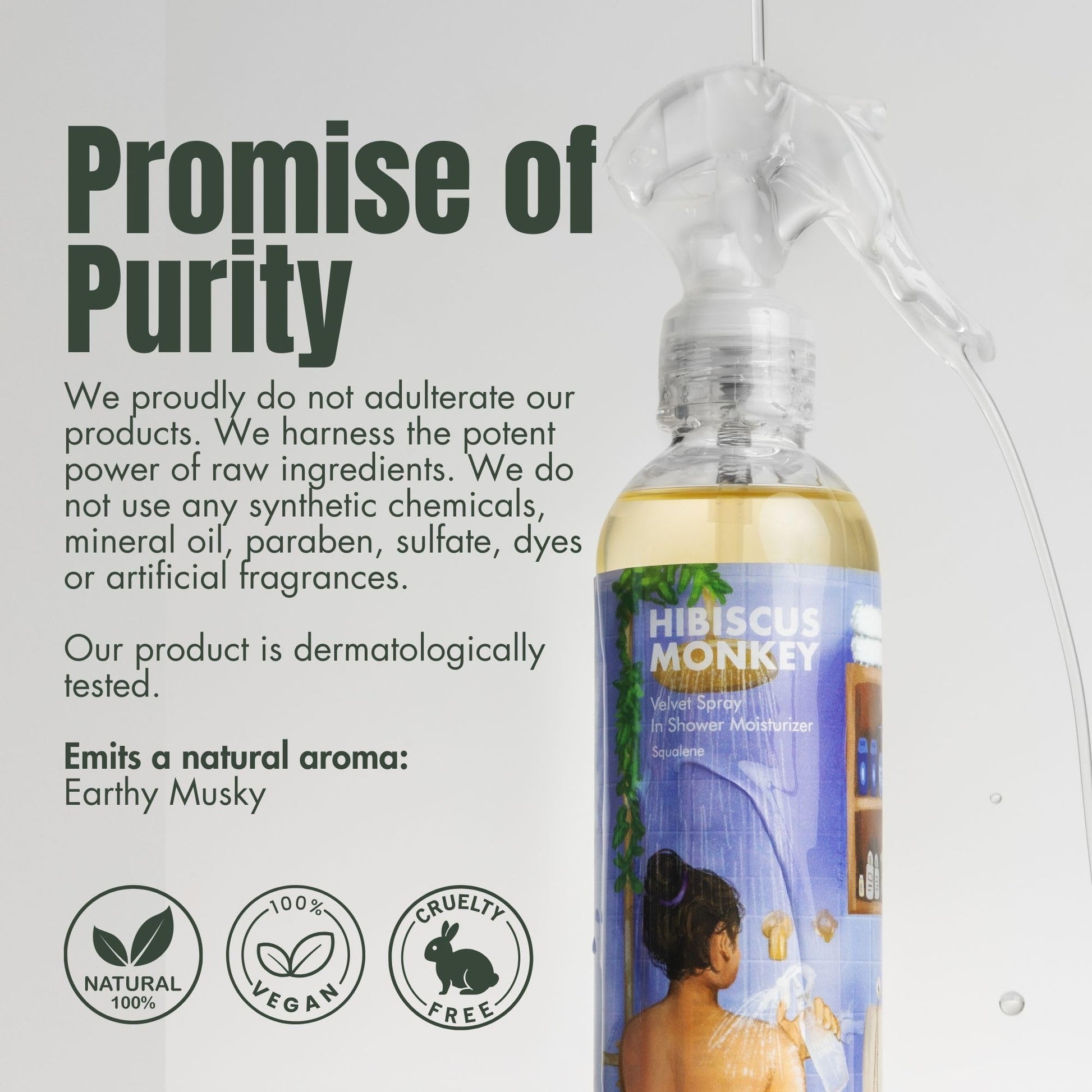 HIBISCUS MONKEY Velvet Spray Squalene In Shower Body Moisturizer, 250ml, Olive Squalane, Castor Oil, Plant Salicylic Acid - c