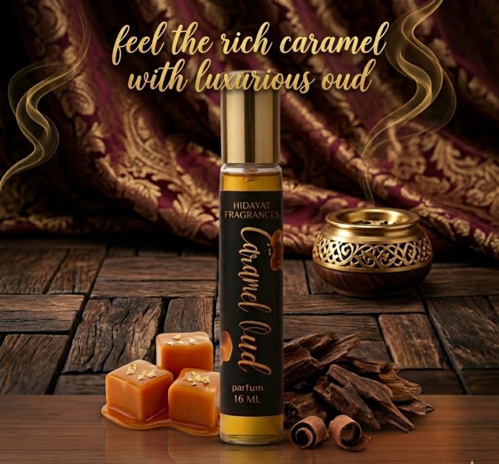 Hidayat Fragrances Caramel Oud Parfum, 16ml, Unisex, Long Lasting Eau de Parfum - front view