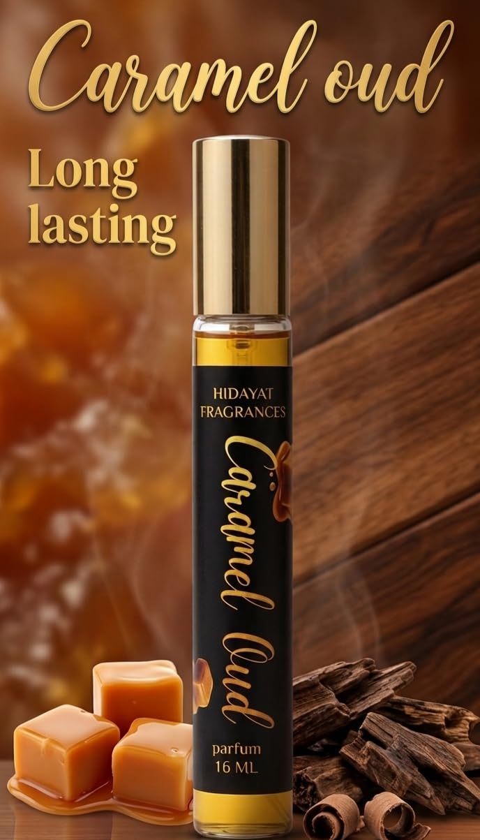Hidayat Fragrances Caramel Oud Parfum, 16ml, Unisex, Long Lasting Eau de Parfum - back view