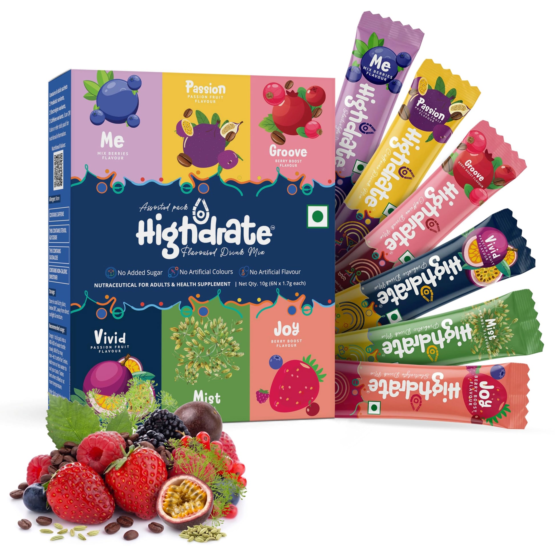 Highdrate Assorted Drink Mix, 6 Sticks | Water Flavouring Sports Mix with Sugar Free Electrolyte Sachets for Hydration, Caffe
