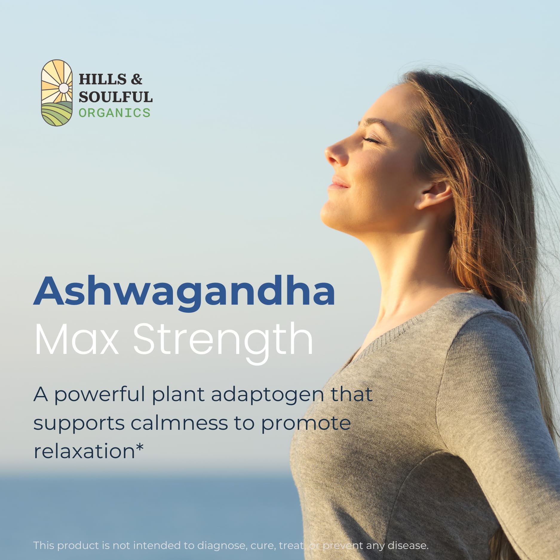 Hills and Soulful Organics Ashwagandha Root Powder Capsules, 1000mg, 60 Count, Vegetarian - ingredients panel