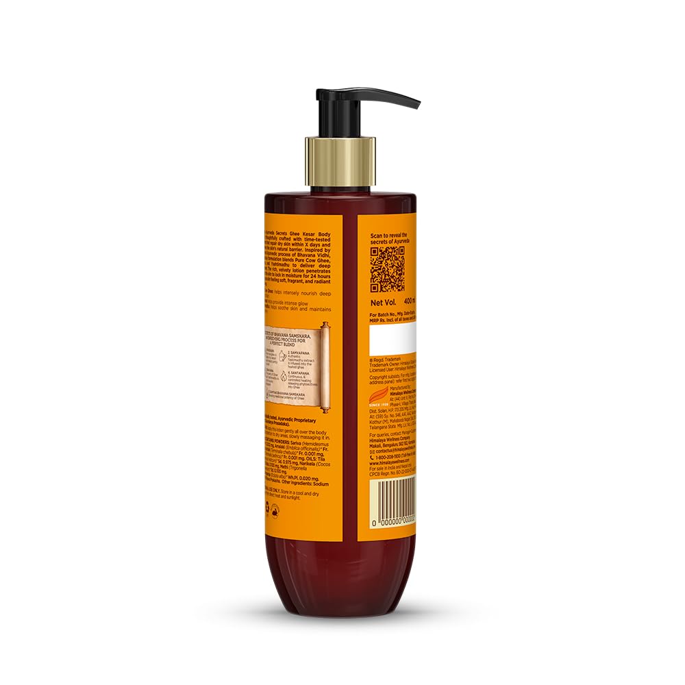 Himalaya Ayurveda Secrets | Ghee Kesar Moisturizing Body Lotion for Dry Skin | With pure cow ghee, kumkuma (saffron) | Parabe