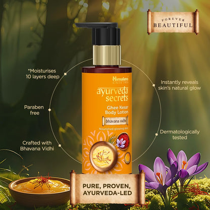 Himalaya Ayurveda Secrets | Ghee Kesar Moisturizing Body Lotion for Dry Skin | With pure cow ghee, kumkuma (saffron) | Parabe