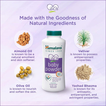 Himalaya Baby Powder with Olive Oil and Yashada Bhasma, Baby Care Powder - label detail
