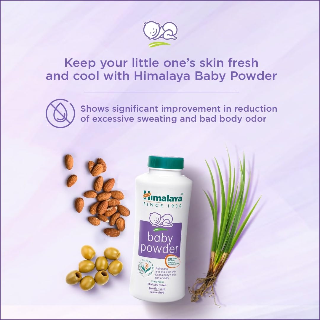 Himalaya Baby Powder with Olive Oil and Yashada Bhasma, Baby Care Powder - size and scale