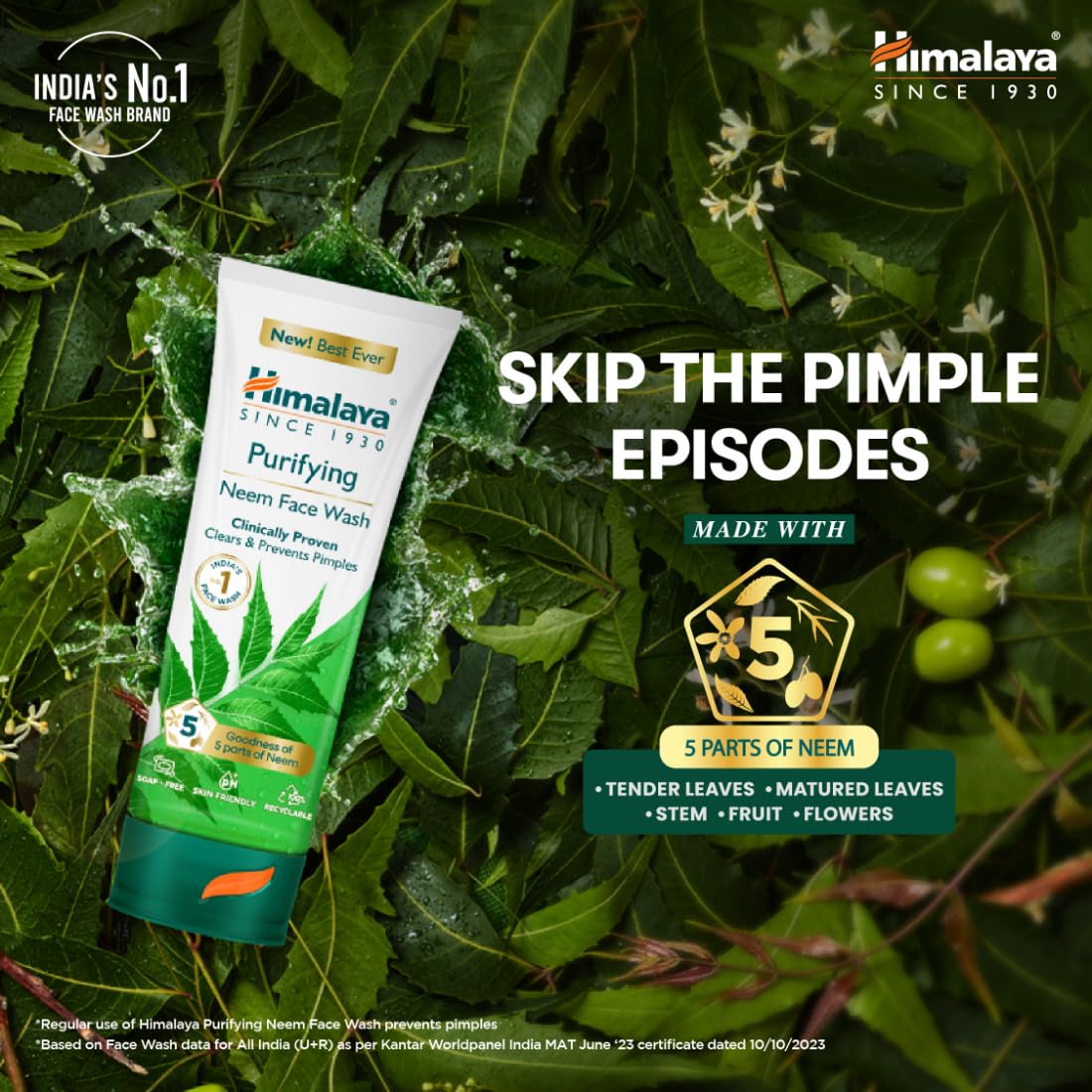 Himalaya Purifying Neem Face Wash, 400ml, Soap-Free, for Oily and Acne-Prone Skin - front view