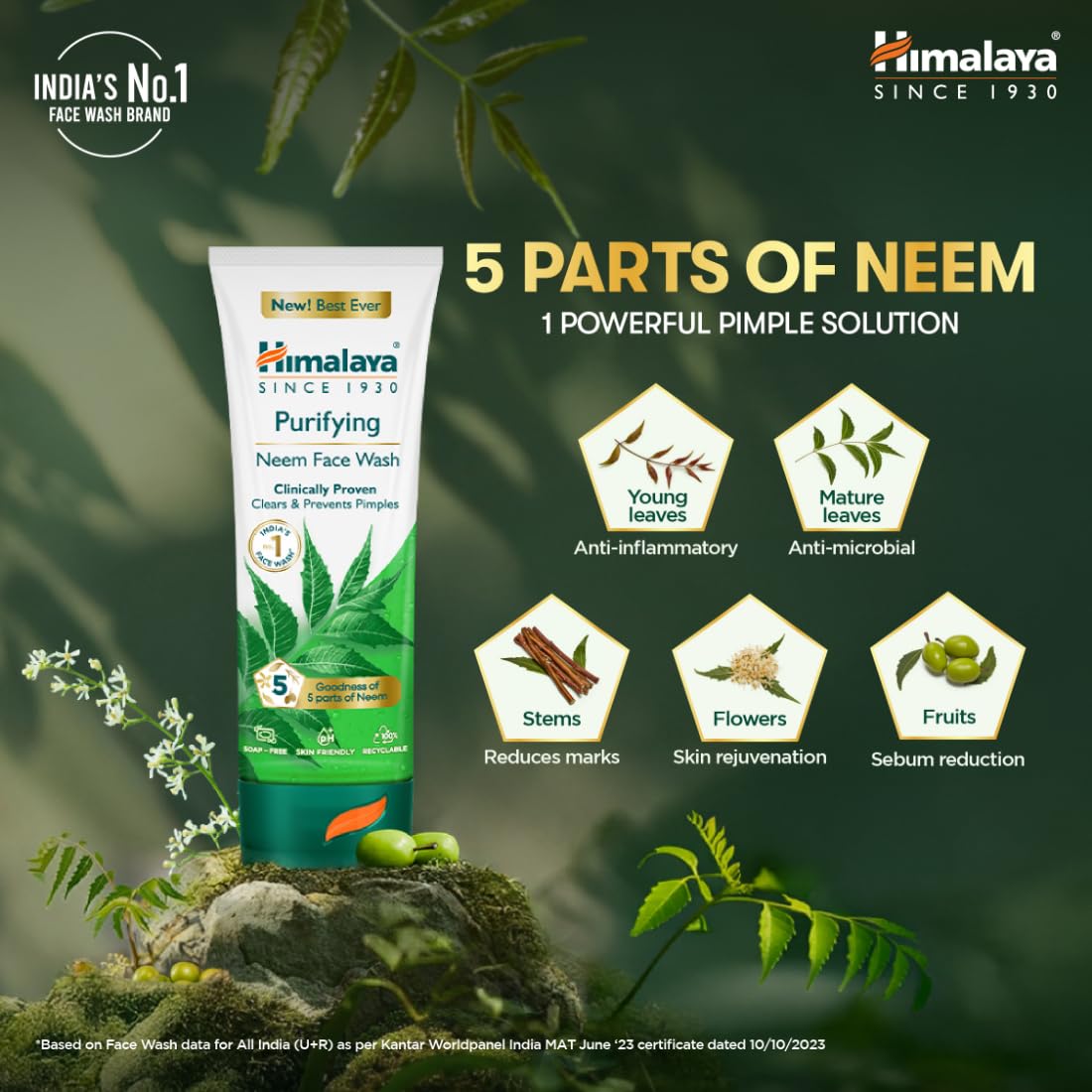Himalaya Purifying Neem Face Wash, 400ml, Soap-Free, for Oily and Acne-Prone Skin - back view