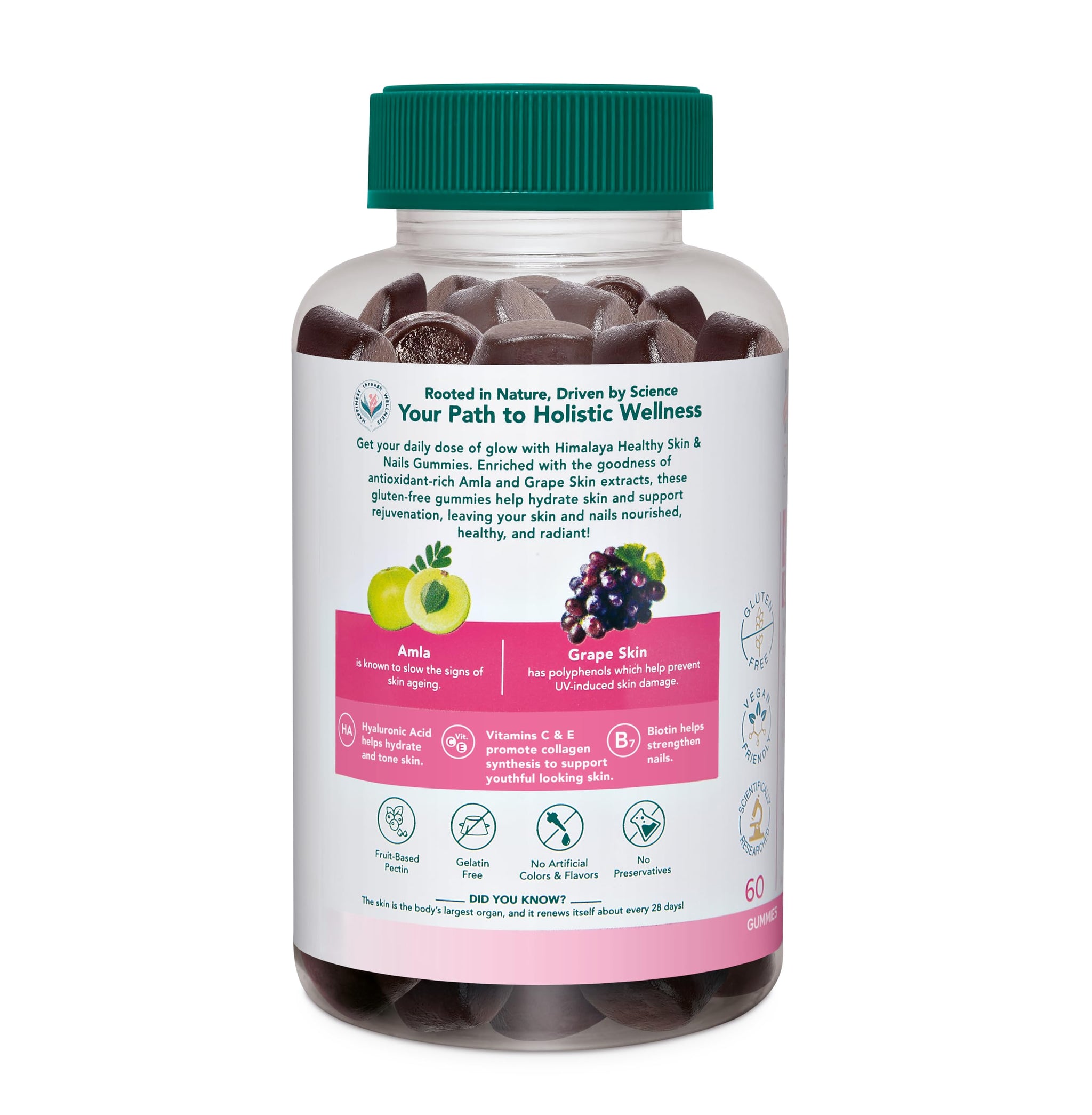 Himalaya Skin & Nail Health Gummies, Gelatin-Free Fruit Pectin Multivitamin, Vegetarian - back view (11)