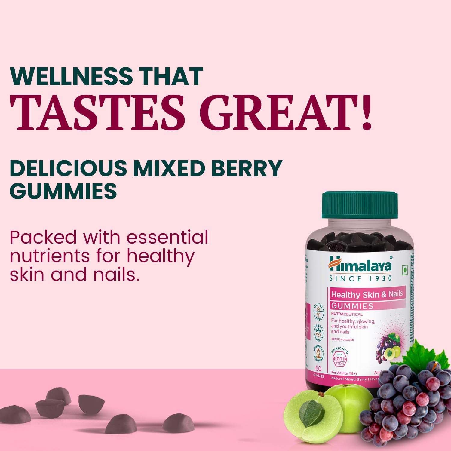 Himalaya Skin & Nail Health Gummies, Gelatin-Free Fruit Pectin Multivitamin, Vegetarian - packaging