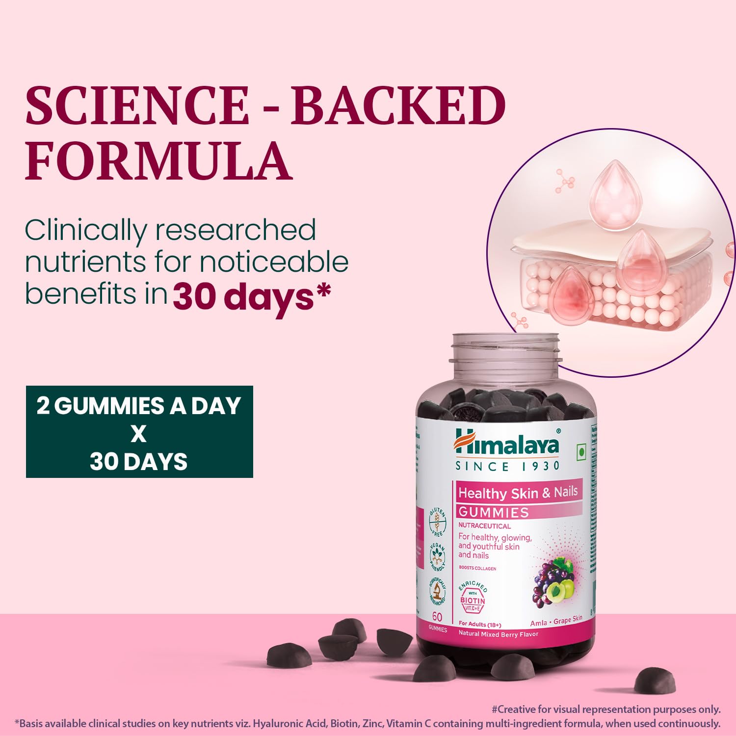 Himalaya Skin & Nail Health Gummies, Gelatin-Free Fruit Pectin Multivitamin, Vegetarian - close-up detail