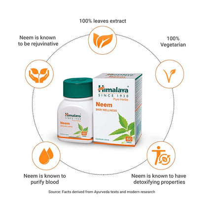 Himalaya Wellness Neem Herbal Supplement - 60 Tablets (Pack of 3) - back view