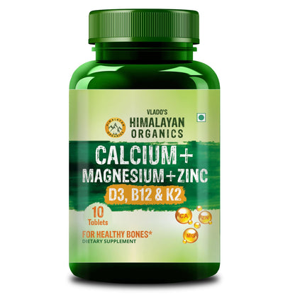 Himalayan Organics Calcium Magnesium Zinc Supplement with Vitamins D3, B12, K2, Vegetarian Tablets