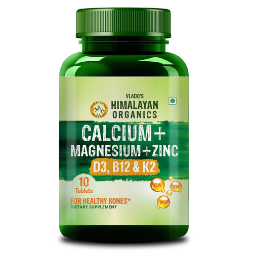 Himalayan Organics Calcium Magnesium Zinc Supplement with Vitamins D3, B12, K2, Vegetarian Tablets