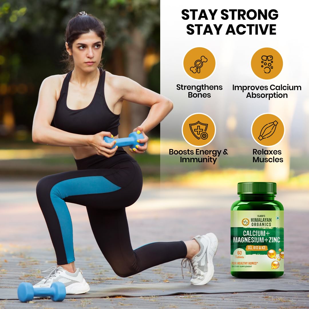Himalayan Organics Calcium Magnesium Zinc Supplement with Vitamins D3, B12, K2, Vegetarian Tablets - close-up detail