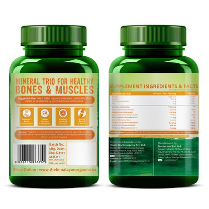 Himalayan Organics Calcium Magnesium Zinc Supplement with Vitamins D3, B12, K2, Vegetarian Tablets - size and scale