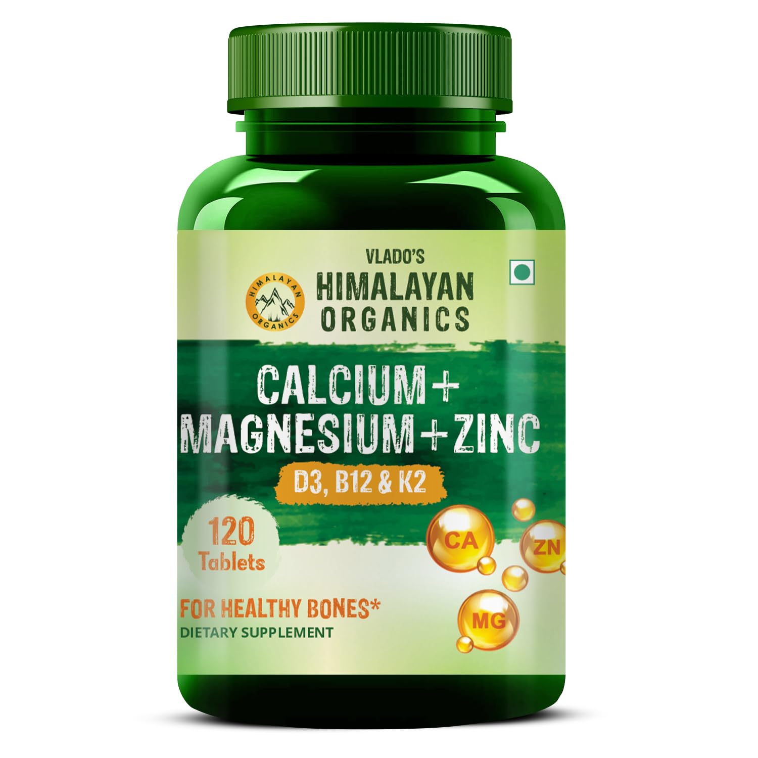 Himalayan Organics Calcium Magnesium Zinc Supplement with Vitamins D3, B12, K2, Vegetarian Tablets (17)