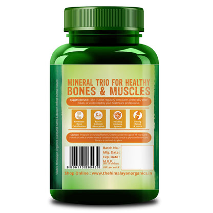 Himalayan Organics Calcium Magnesium Zinc Supplement with Vitamins D3, B12, K2, Vegetarian Tablets - front view