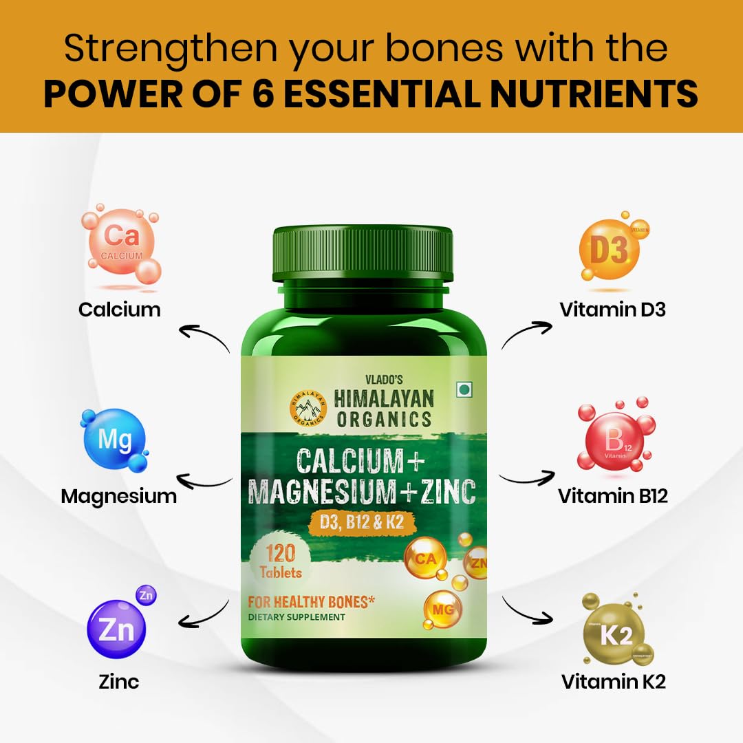 Himalayan Organics Calcium Magnesium Zinc Supplement with Vitamins D3, B12, K2, Vegetarian Tablets - ingredients panel (21)